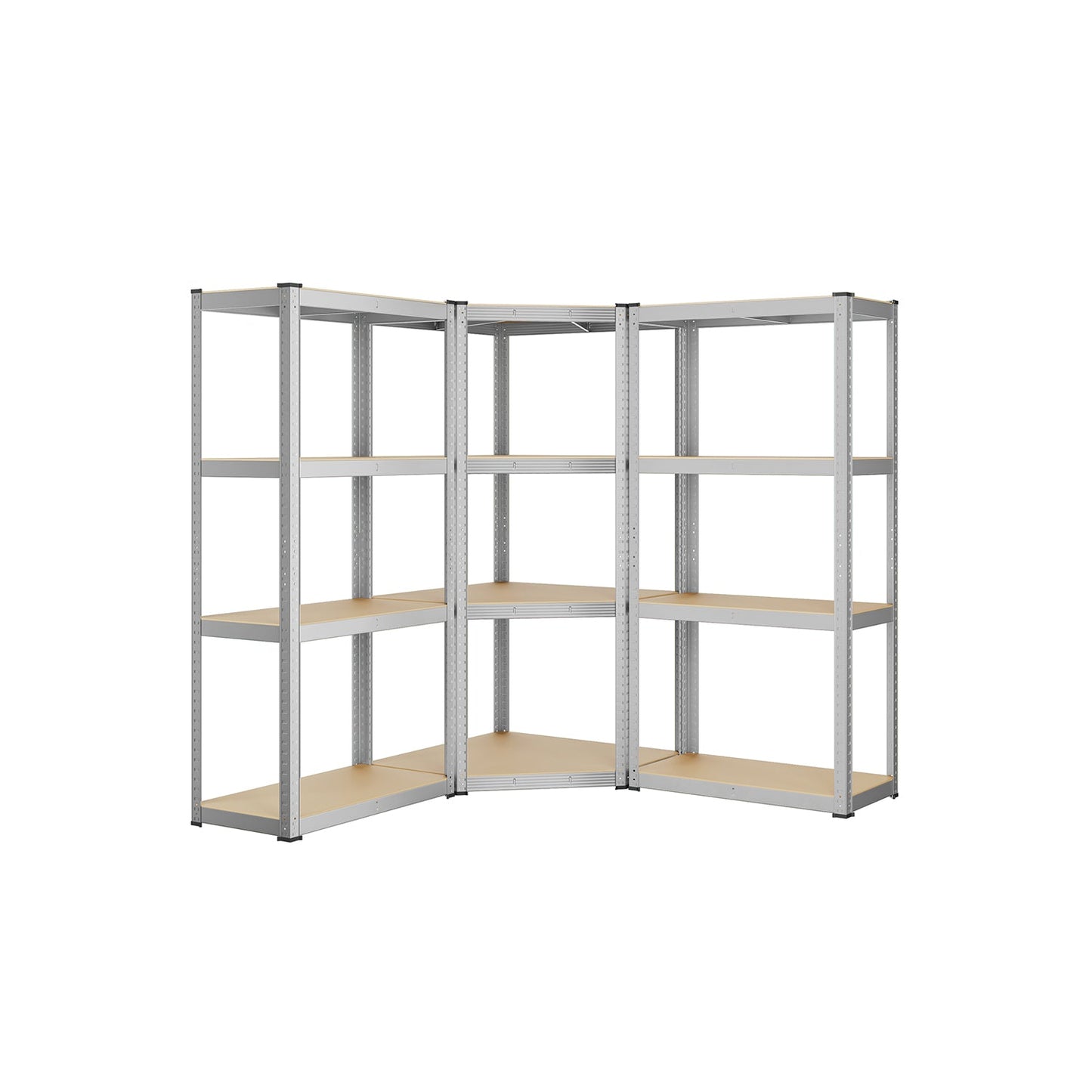 Eckregal-Set 4 Ebenen aus Metall silbern-naturbeige
