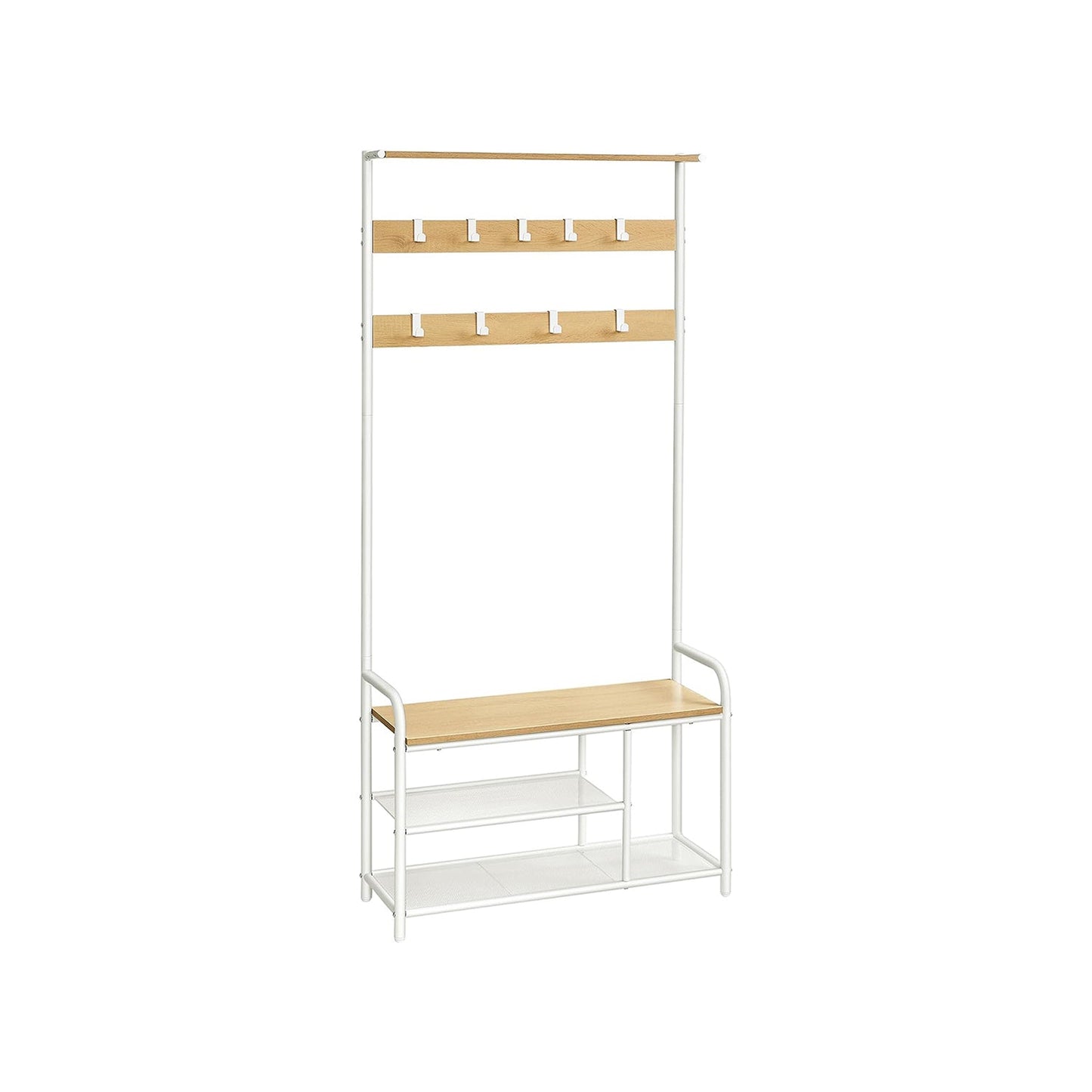 Garderobenständer mit 9 Haken 30 x 85 x 180,5 cm eichenfarben-weiß