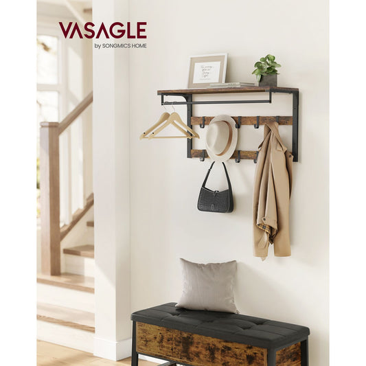 Wandgarderobe mit Ablage und 10 abnehmbaren Haken vintagebraun-schwarz