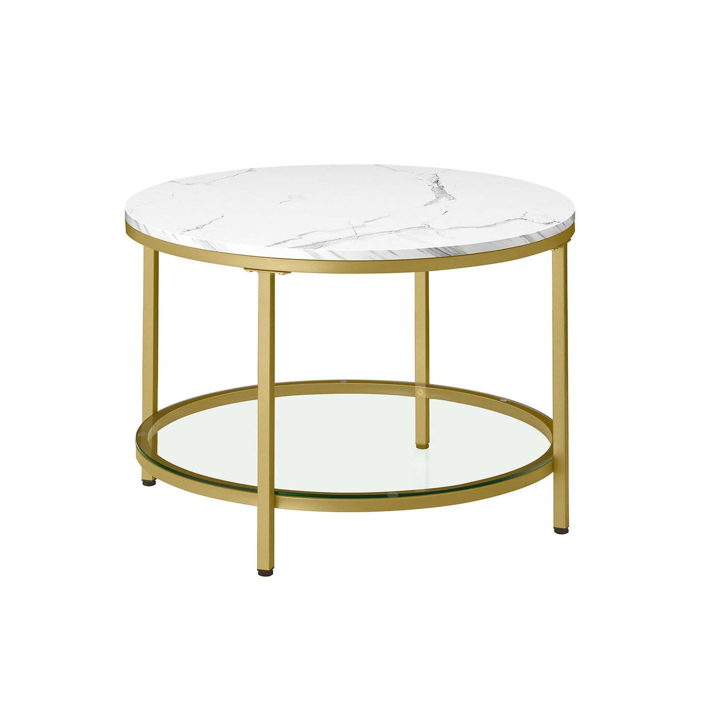 Couchtisch 2 Ebenen mit Glasplatte marmorweiß-helles Gold