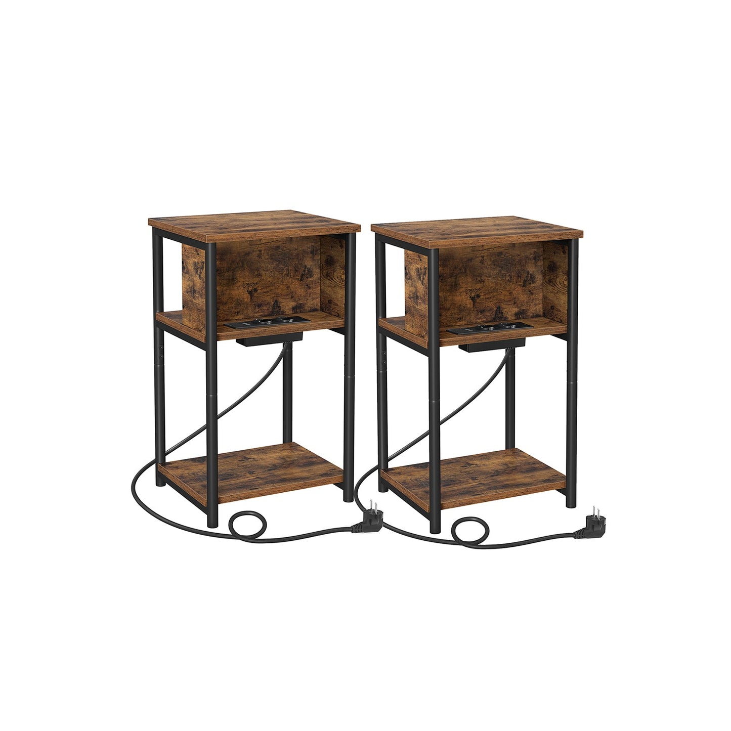 Nachttisch mit Steckdosen schmal vintagebraun-schwarz