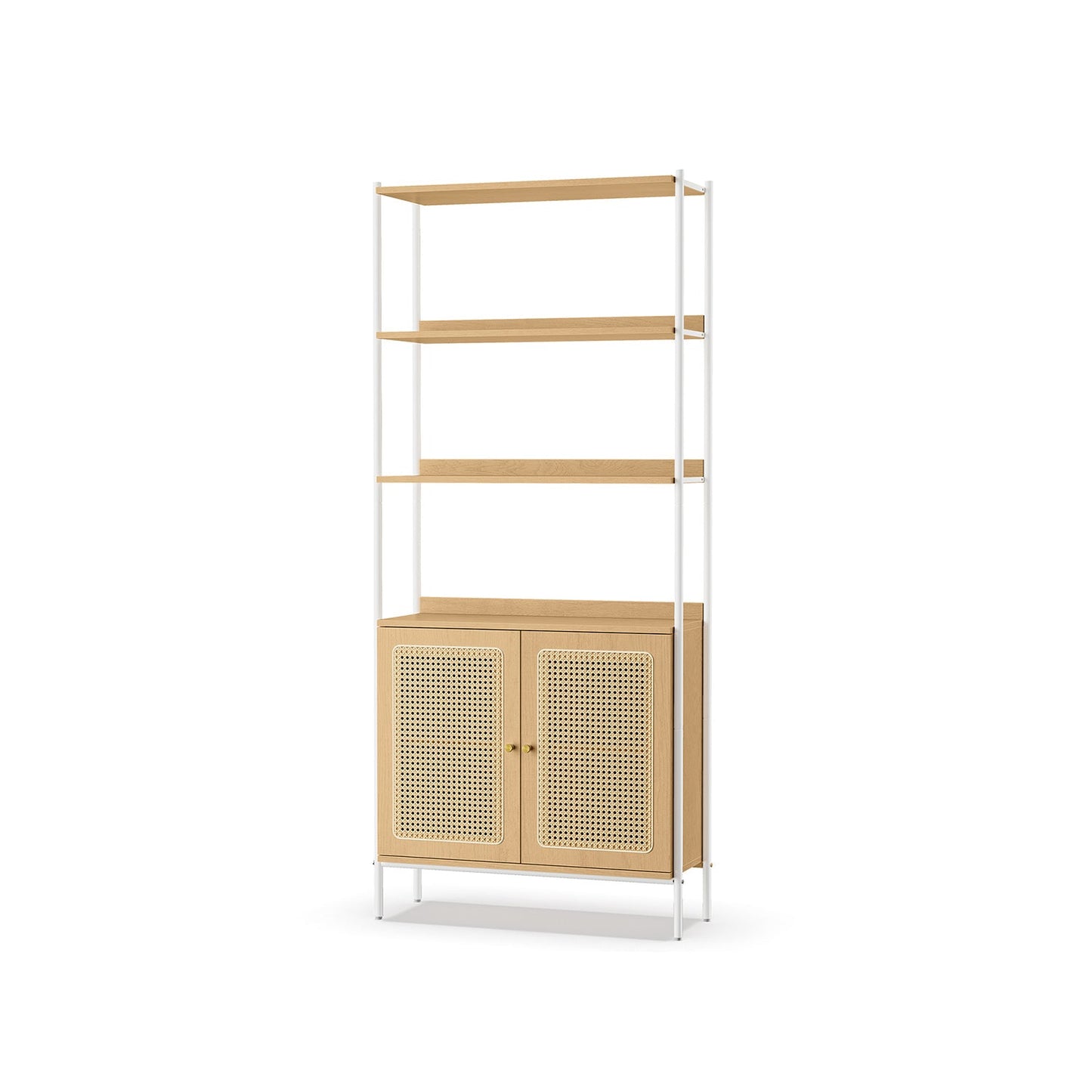 Bücherregal mit Türen in Rattan-Optik eichenbeige-perlweiß