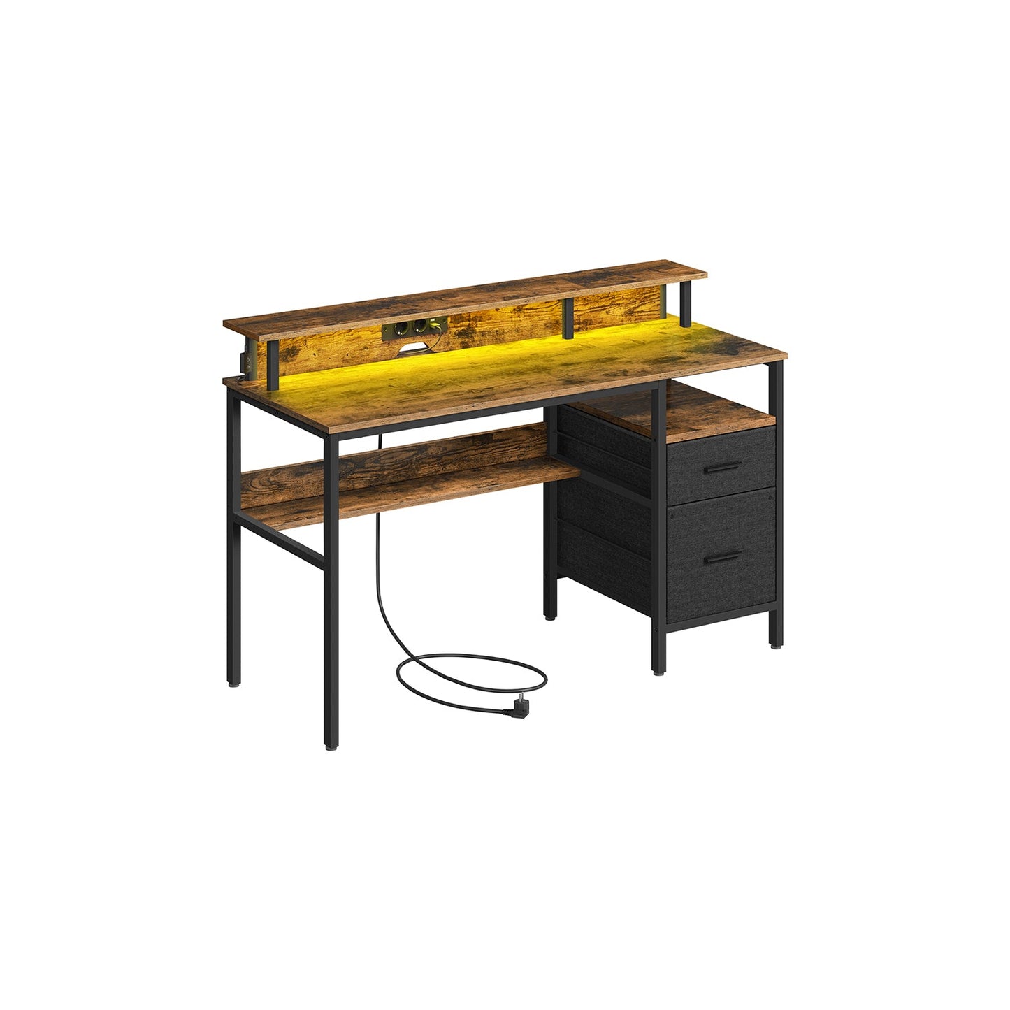 Schreibtisch mit Schubladen und Monitorständer vintagebraun