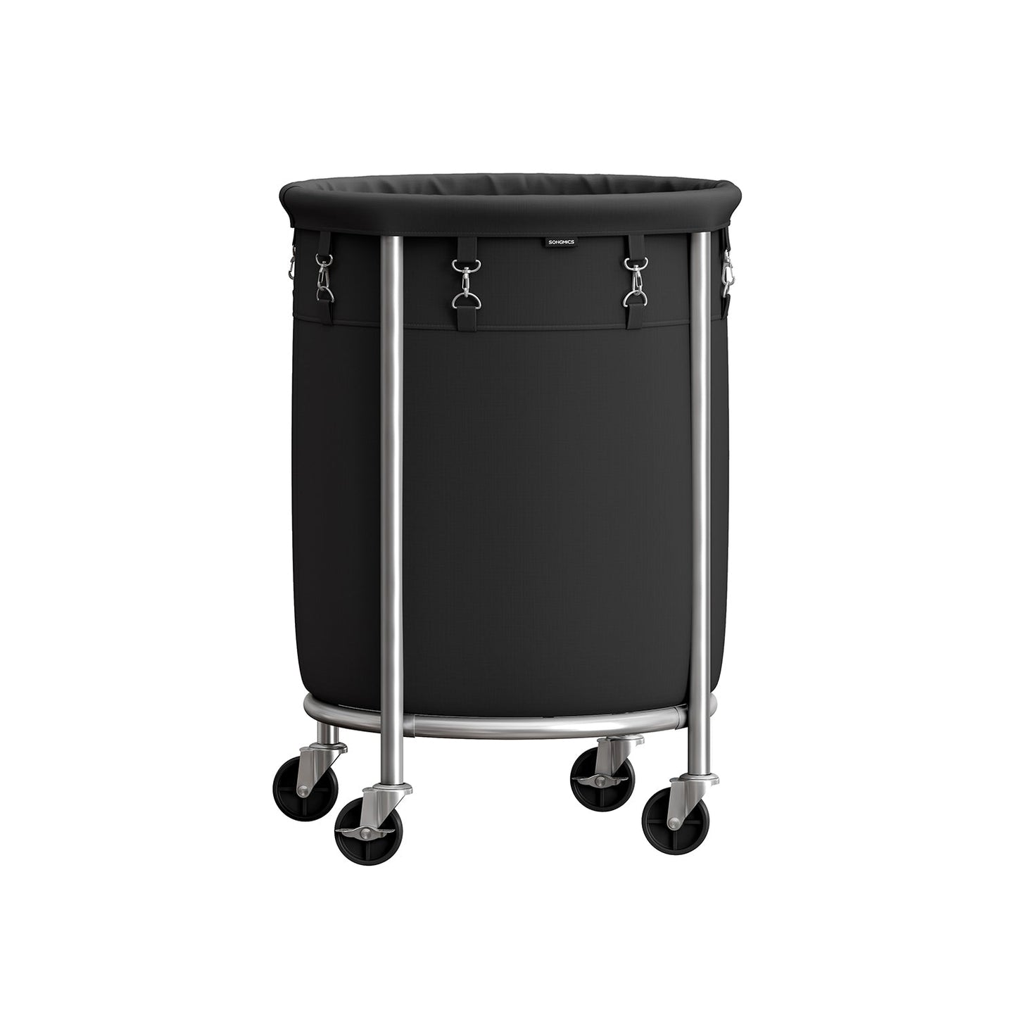 Wäschekorb 110 Liter mit Rollen und Wäschesack schwarz-silbern