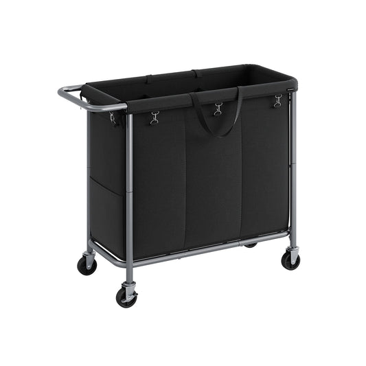 Wäschekorb 3 Fächer 200 Liter mit Rollen und Griff