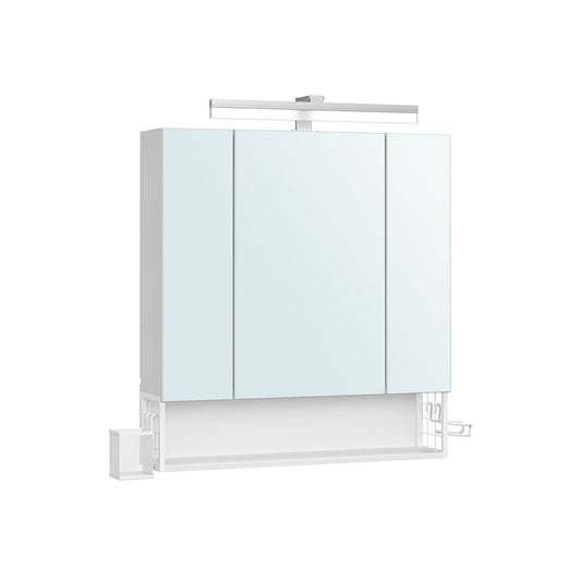 Badschrank mit Steckdosen und 3 Türen wolkenweiß