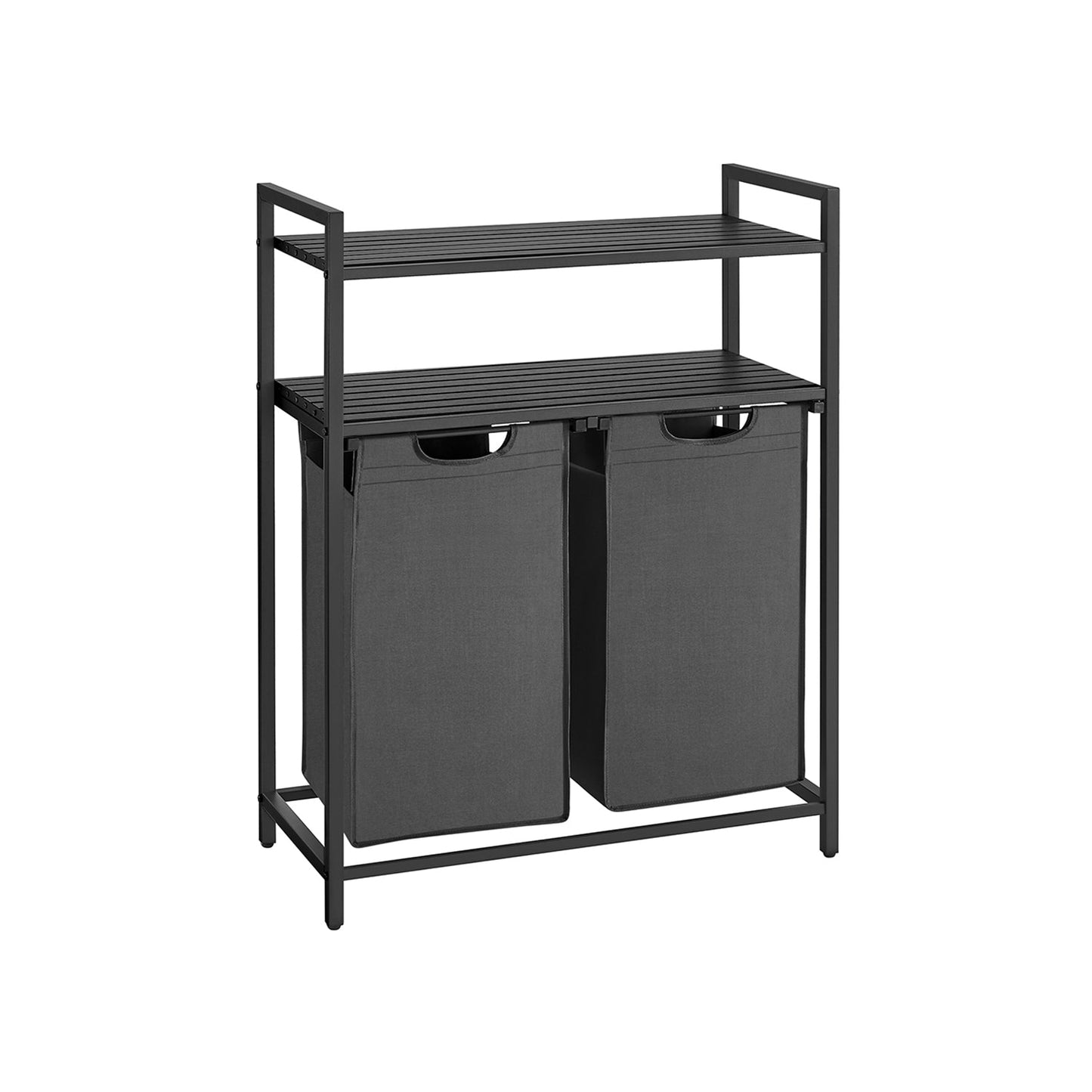 Wäschekorb 2 x 46 L mit 2 Ablagen schwarz-grau