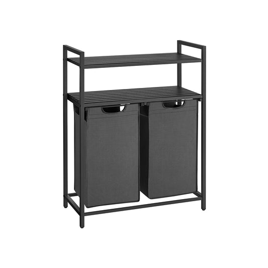 Wäschekorb 2 x 46 L mit 2 Ablagen schwarz-grau