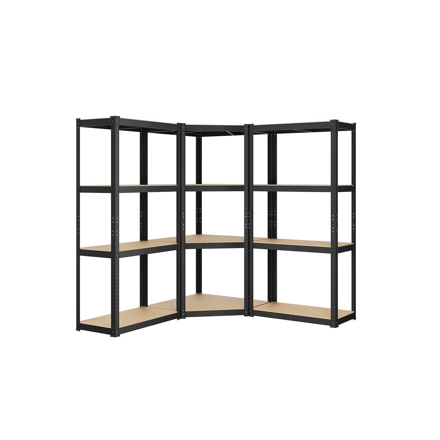 Eckregal-Set 4 Ebenen aus Metall tintenschwarz-naturbeige