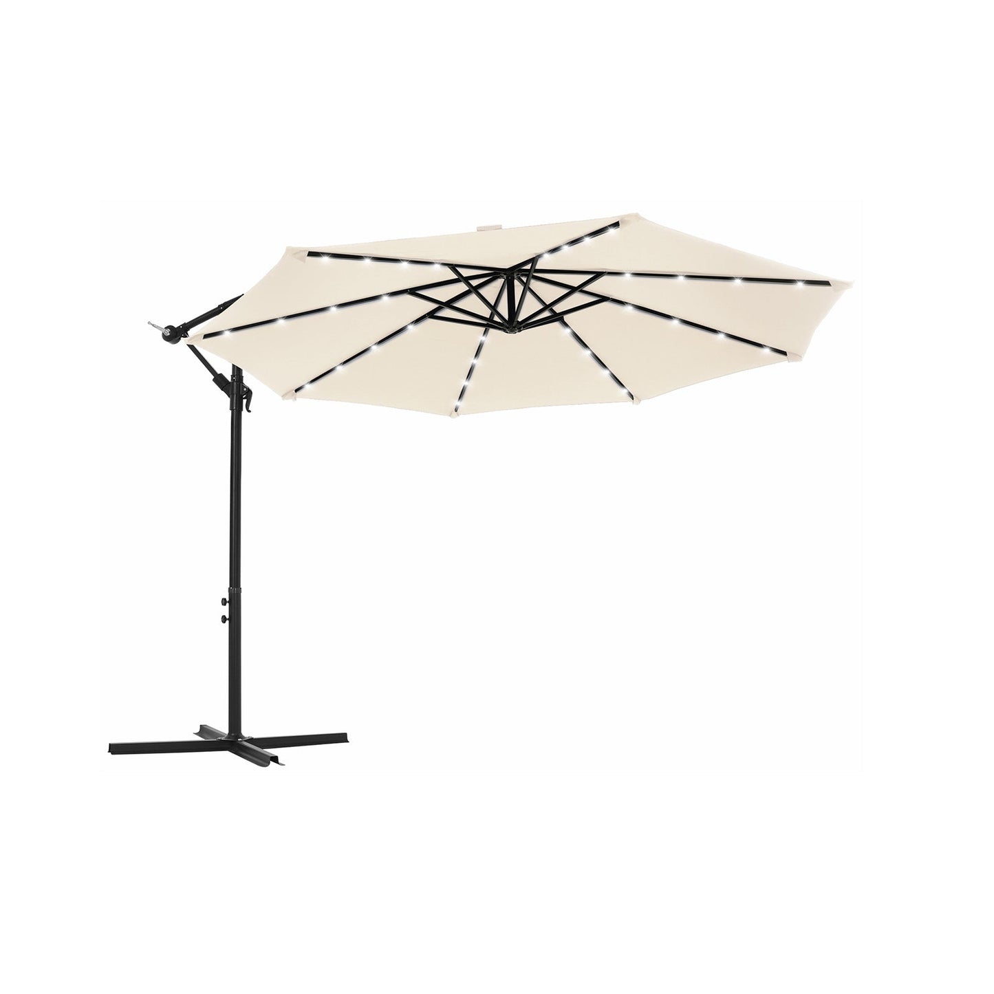 Sonnenschirm mit LED-Solar-Beleuchtung beige