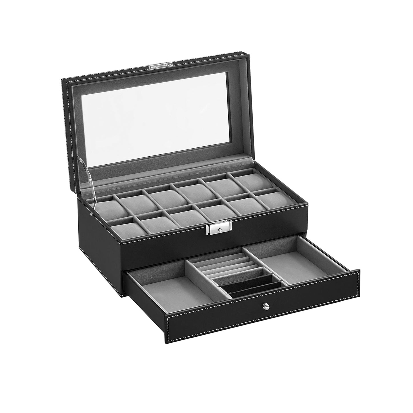 Uhrenbox mit 2 Ebenen Schwarz