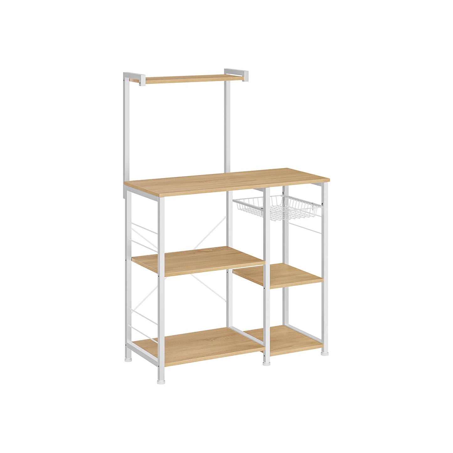 Küchenregal mit Metallkorb eichenbeige-klassikweiß