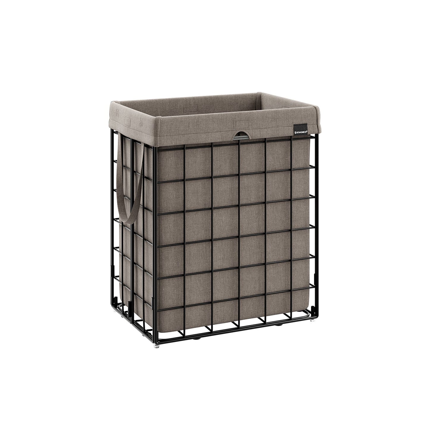 Wäschekorb 90 L faltbar Metalldrahtgestell schwarz-kamelbraun