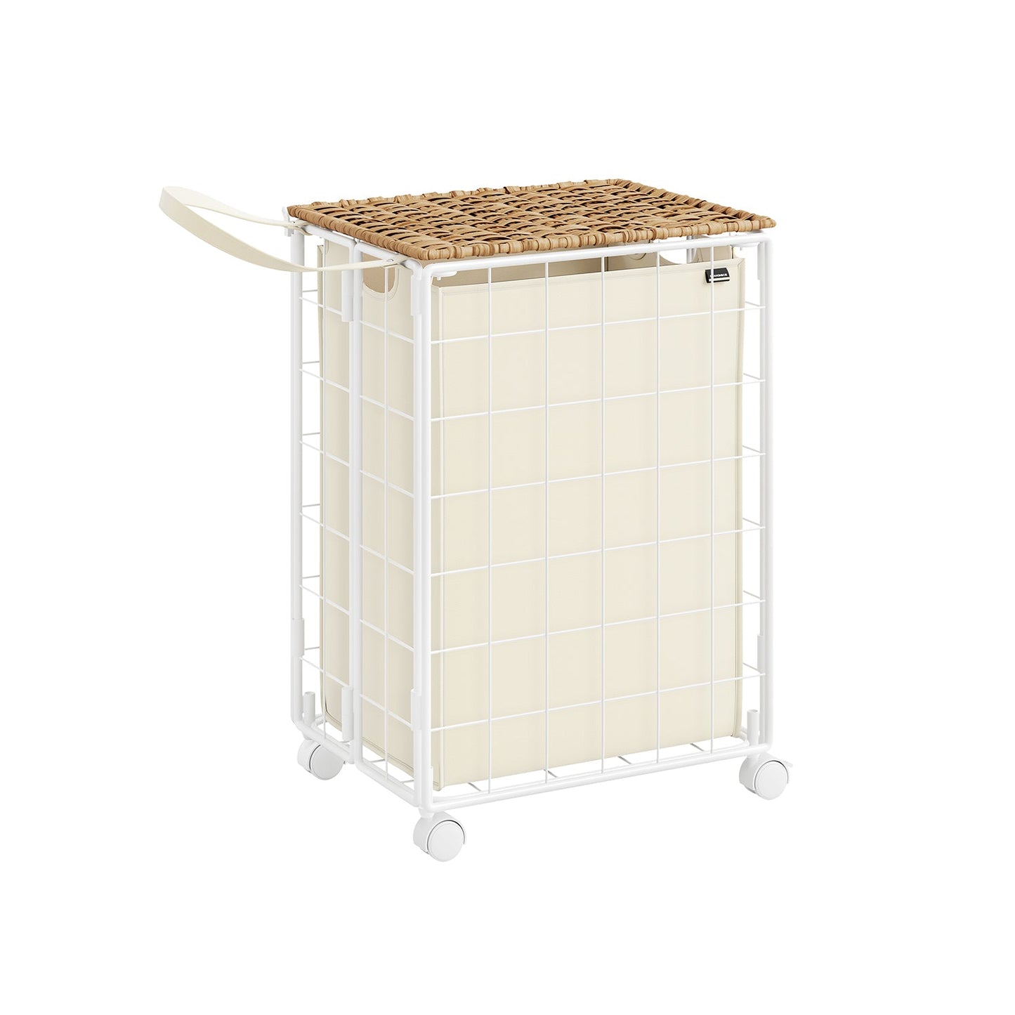 Wäschesammler mit Rollen und Wäschesack naturbeige-cremeweiß