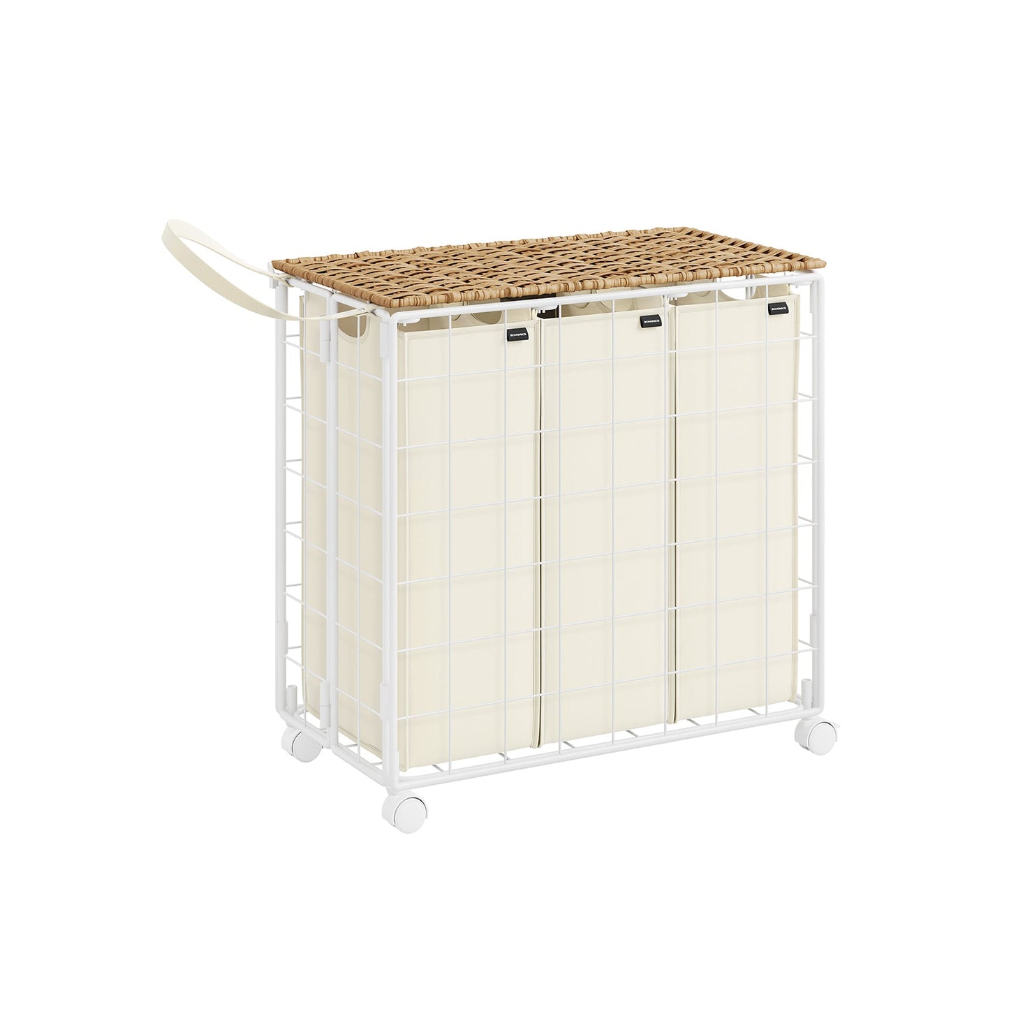 Wäschesammler mit Rollen naturbeige-cremeweiß