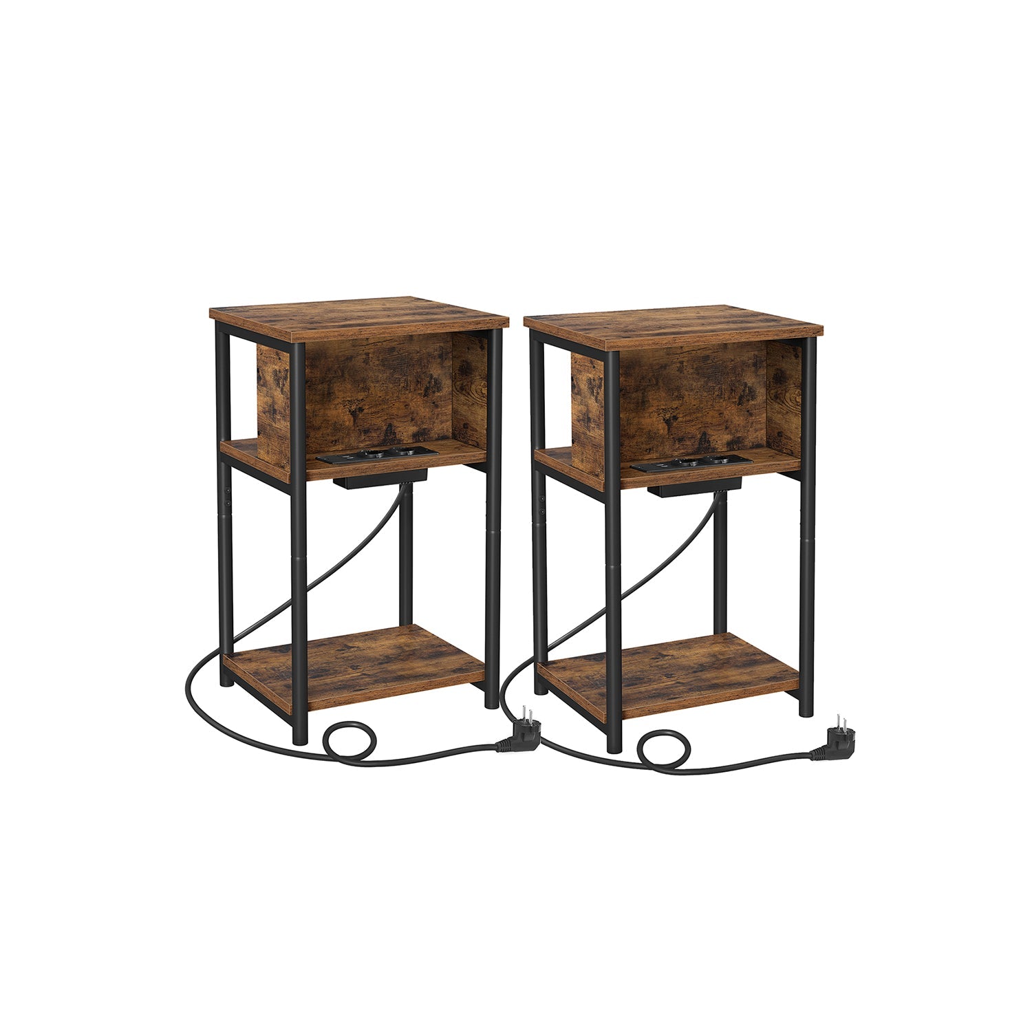 Nachttisch mit Steckdosen schmal vintagebraun-schwarz