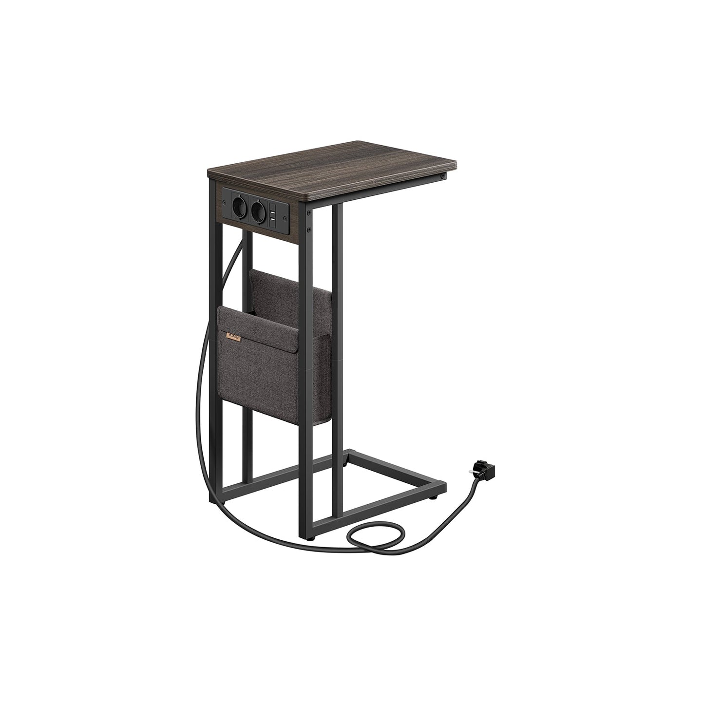 Beistelltisch C-Form mit 2 AC-Steckdosen aschbraun