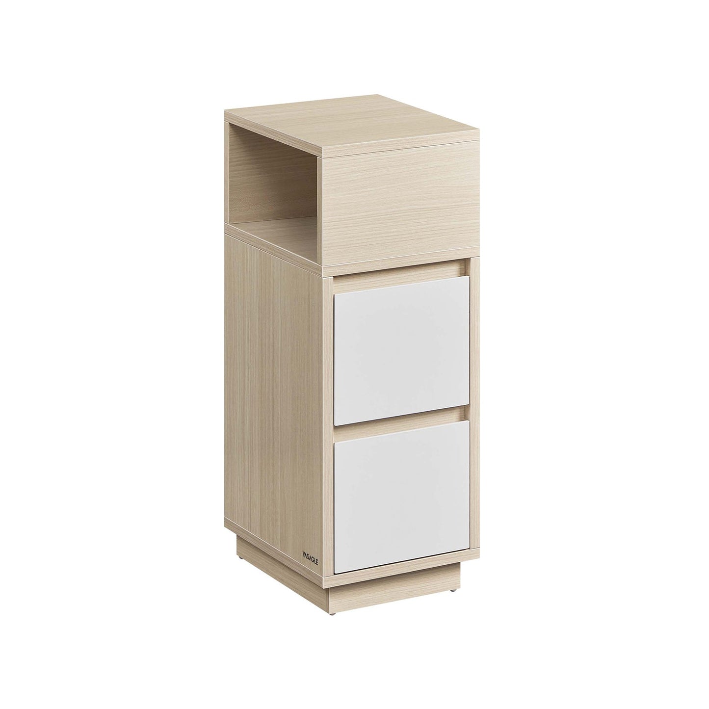 Schmaler Nachttisch mit 2 Schubladen naturbeige-wolkenweiß
