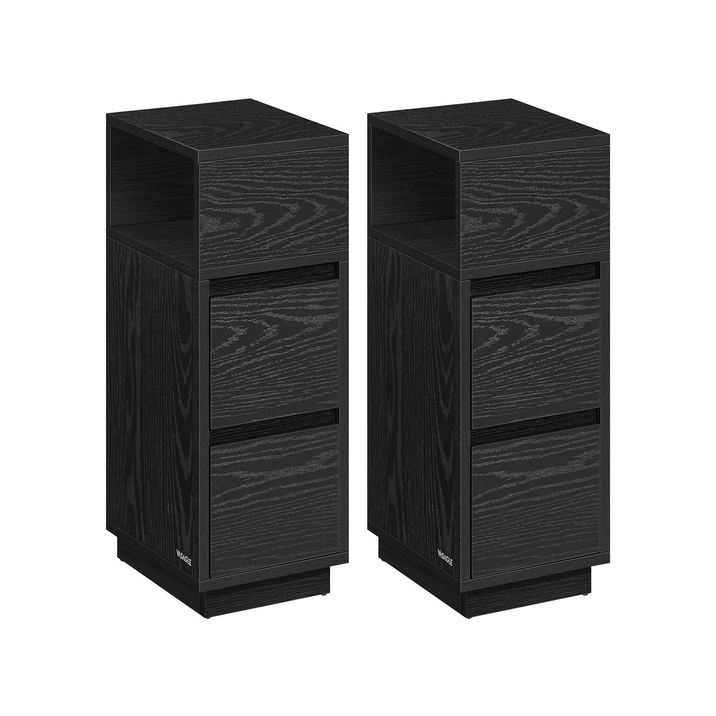 Schmaler Nachttisch 2er Set mit Schubladen ebenholzschwarz