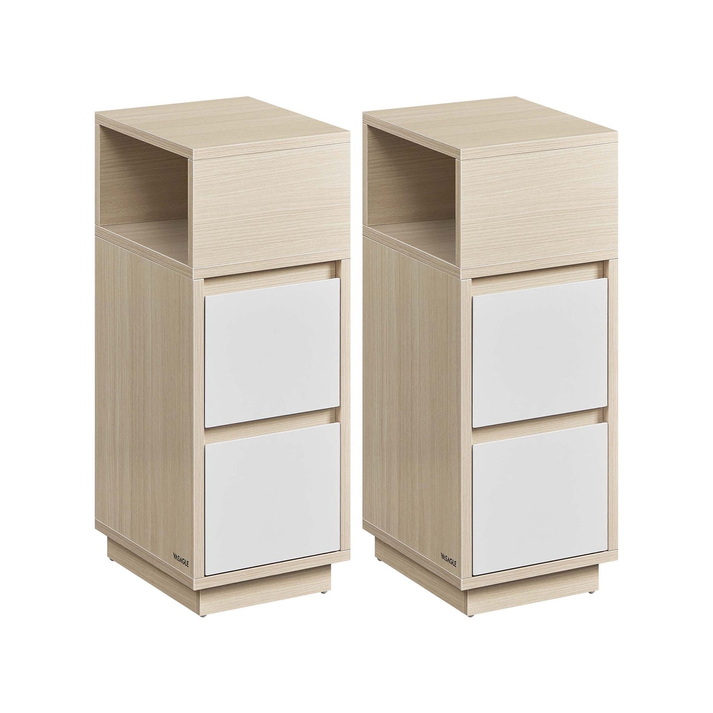 Schmaler Nachttisch 2er Set mit Schubladen naturbeige-wolkenweiß