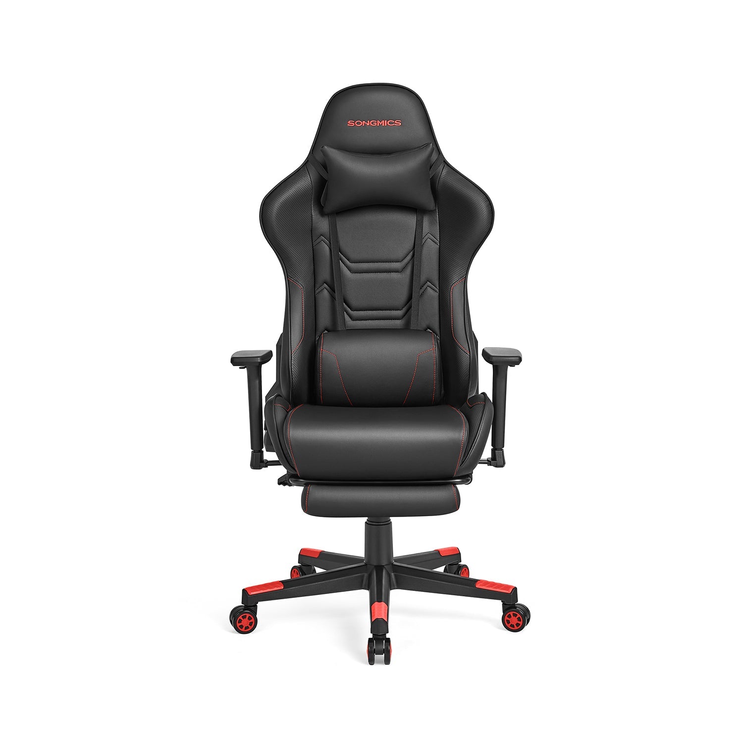 Bürostuhl ergonomisch Armlehnen Kopfkissen schwarz-rot