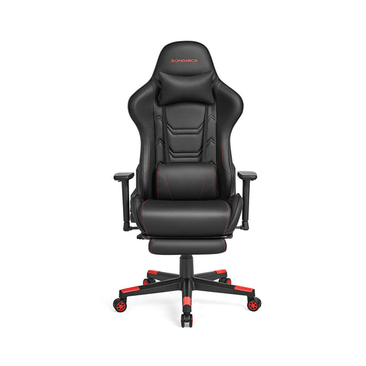 Bürostuhl ergonomisch Armlehnen Kopfkissen schwarz-rot