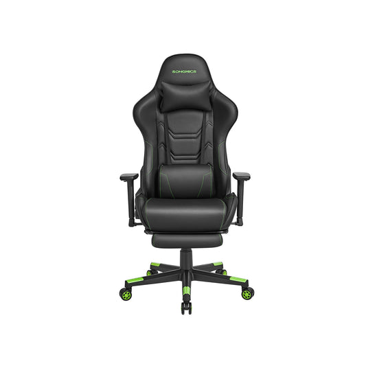 Gaming-Stuhl ergonomisch Armlehnen Kopfkissen schwarz-grün