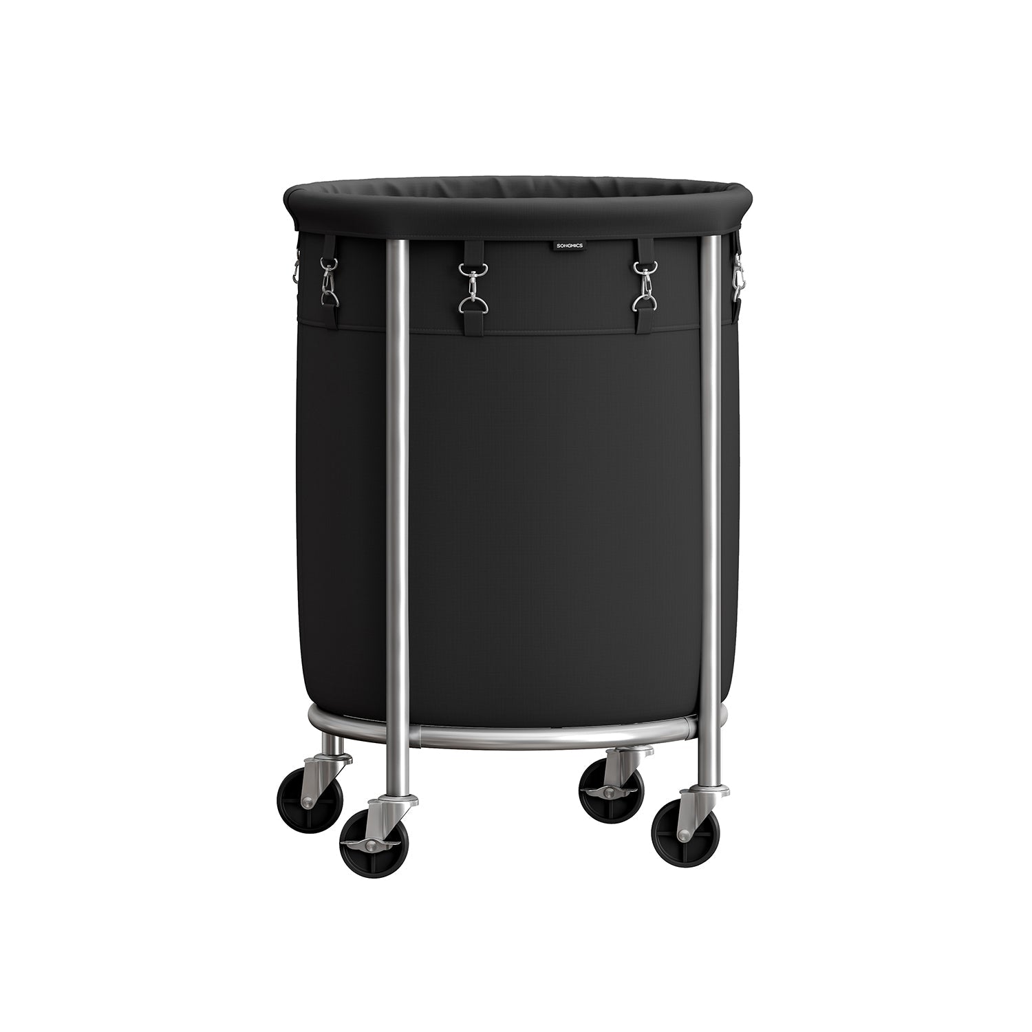 Wäschekorb 110 Liter mit Rollen und Wäschesack schwarz-silbern