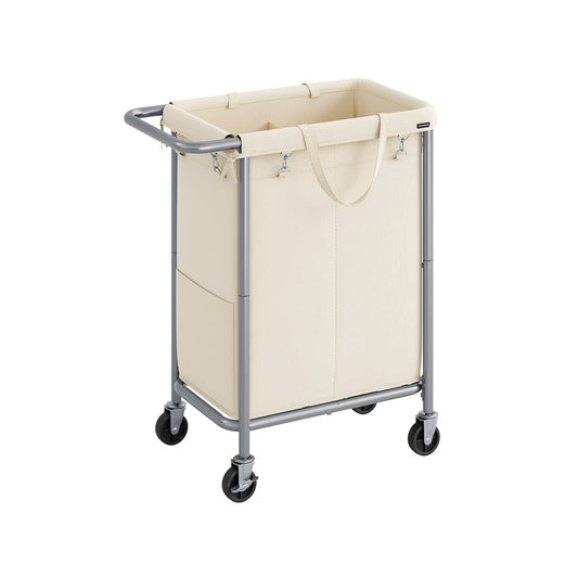 Wäschekorb 2 Fächer 140 Liter  mit Griff cremeweiß