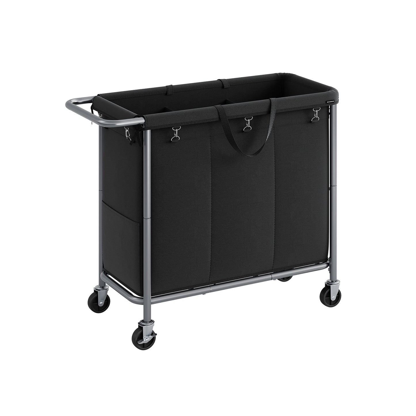 Wäschekorb 3 Fächer 200 Liter mit Rollen und Griff