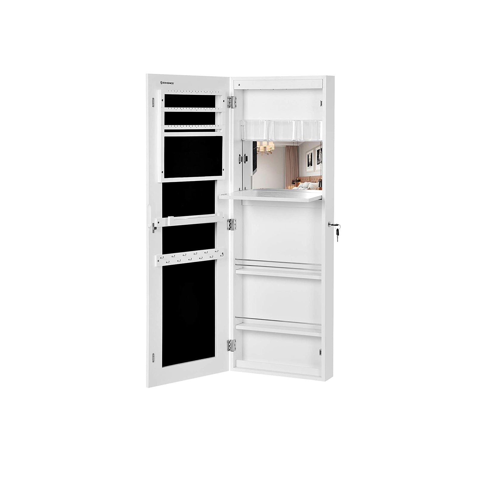 Schmuckschrank mit rahmenloser Spiegeltür